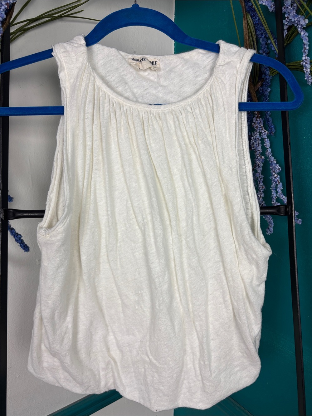 We The Free Cream Gathered Neck Sleeveless Tank bubble style